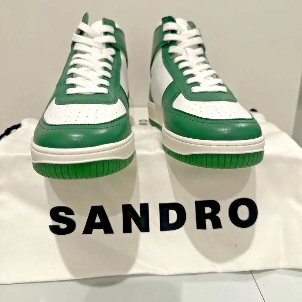 Sandro Men Size 43 H22 Magic Two-Tone Leather High-Top Sneakers Vert